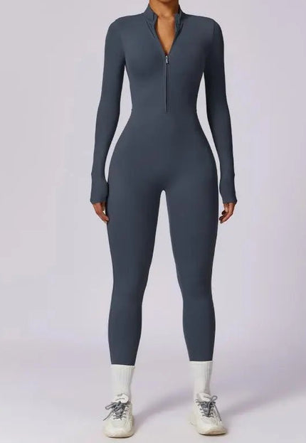 Women's Zipper Long Sleeve Jumpsuit - Yoga, Fitness & Seamless Sports Pants Alfra Retail 1