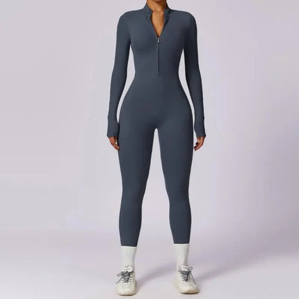 Women's Zipper Long Sleeve Jumpsuit - Yoga, Fitness & Seamless Sports Pants Alfra Retail 1