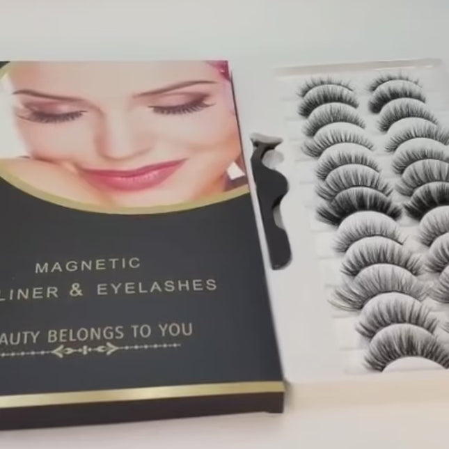 Magnetic Eyelashes Kit 12 Pairs with Eyeliner – No Glue Easy Apply Reusable Lash Set